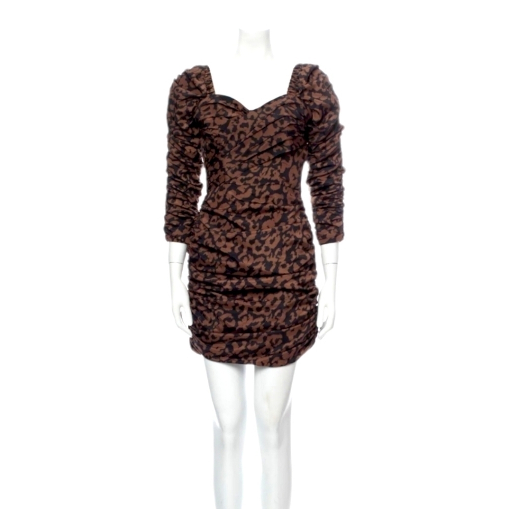 Nicholas Brown Animal Print Ruched Mini Dress